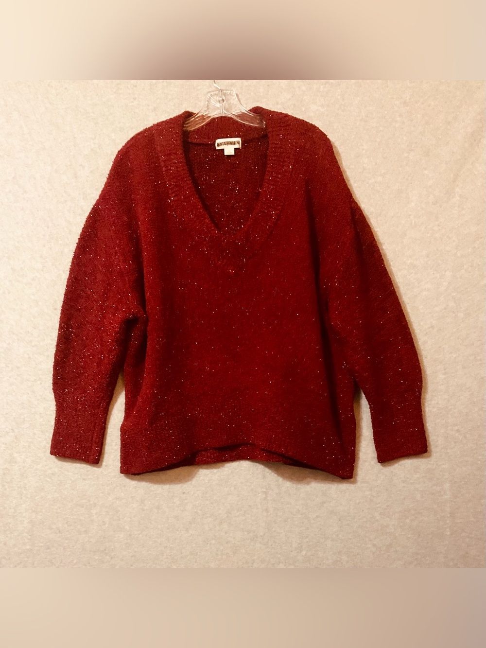 Ava & viv Women's Red V-Neck Sweater with Metallic Sparkle SZ  2XL